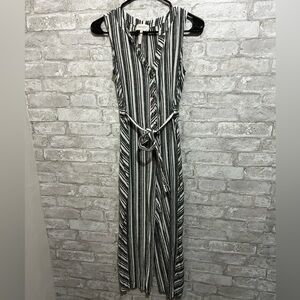 White and gray striped jumpsuit